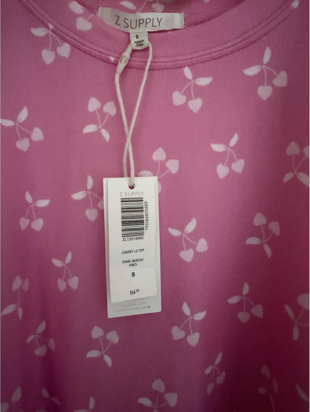 NWT SOFTEST by Z SUPPLY polyester/spandex drop shoulder pink white cherry hearts - Picture 2 of 6